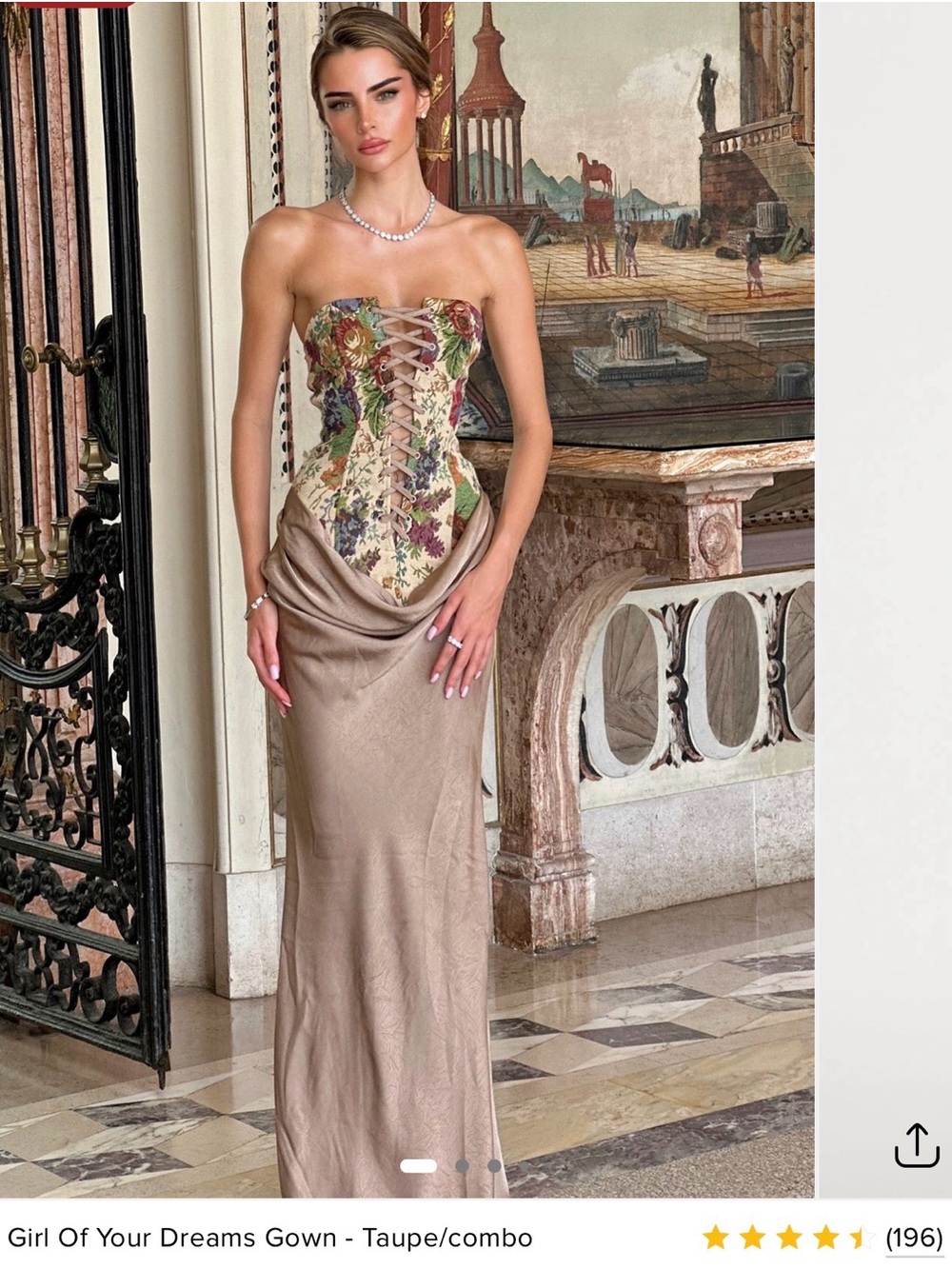 Taupe Floral Lace-Up Corset Evening Dress by Fashion Nova